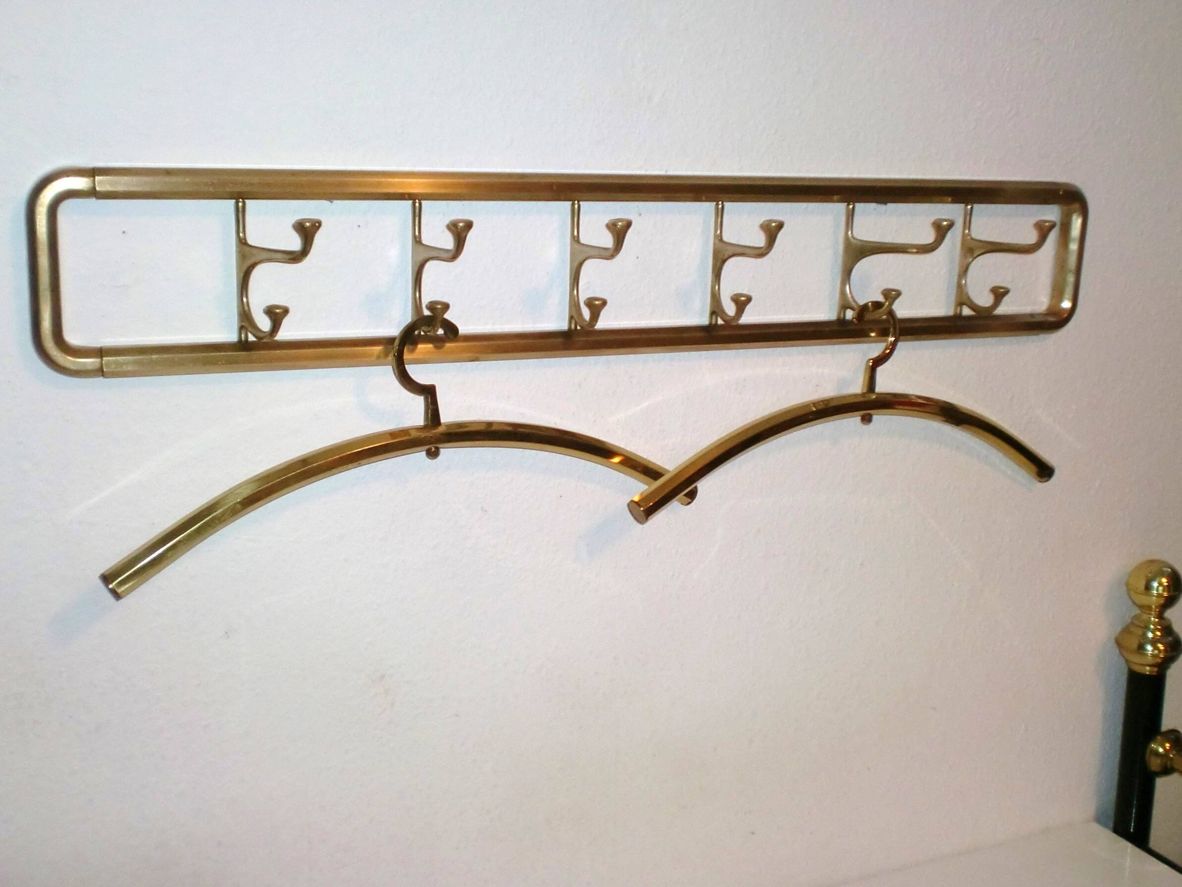 Art-Deco brass Coat Rack  &  2 Hangers, France, 1940s