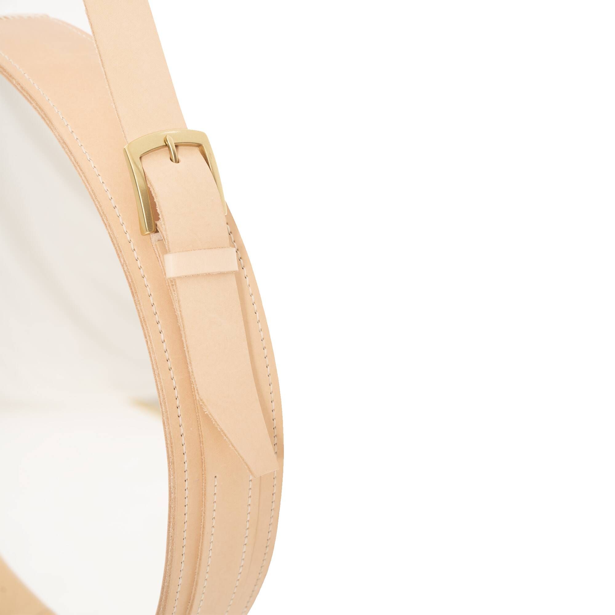 Handmade J. Adnet style mirror in natural vegetable-tanned leather, ø 70 cm
