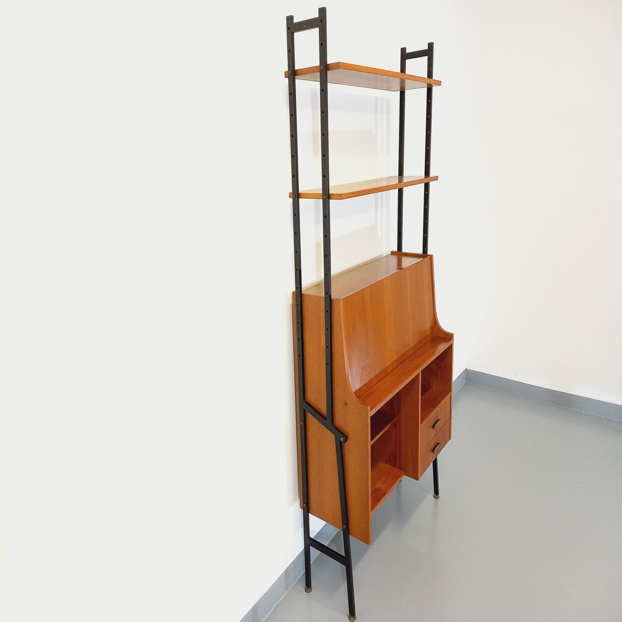 Bibliothèque D'angle Style Campagne En Bois Et MDF - Étagère 4 Niveaux Livrée Montée, Beige