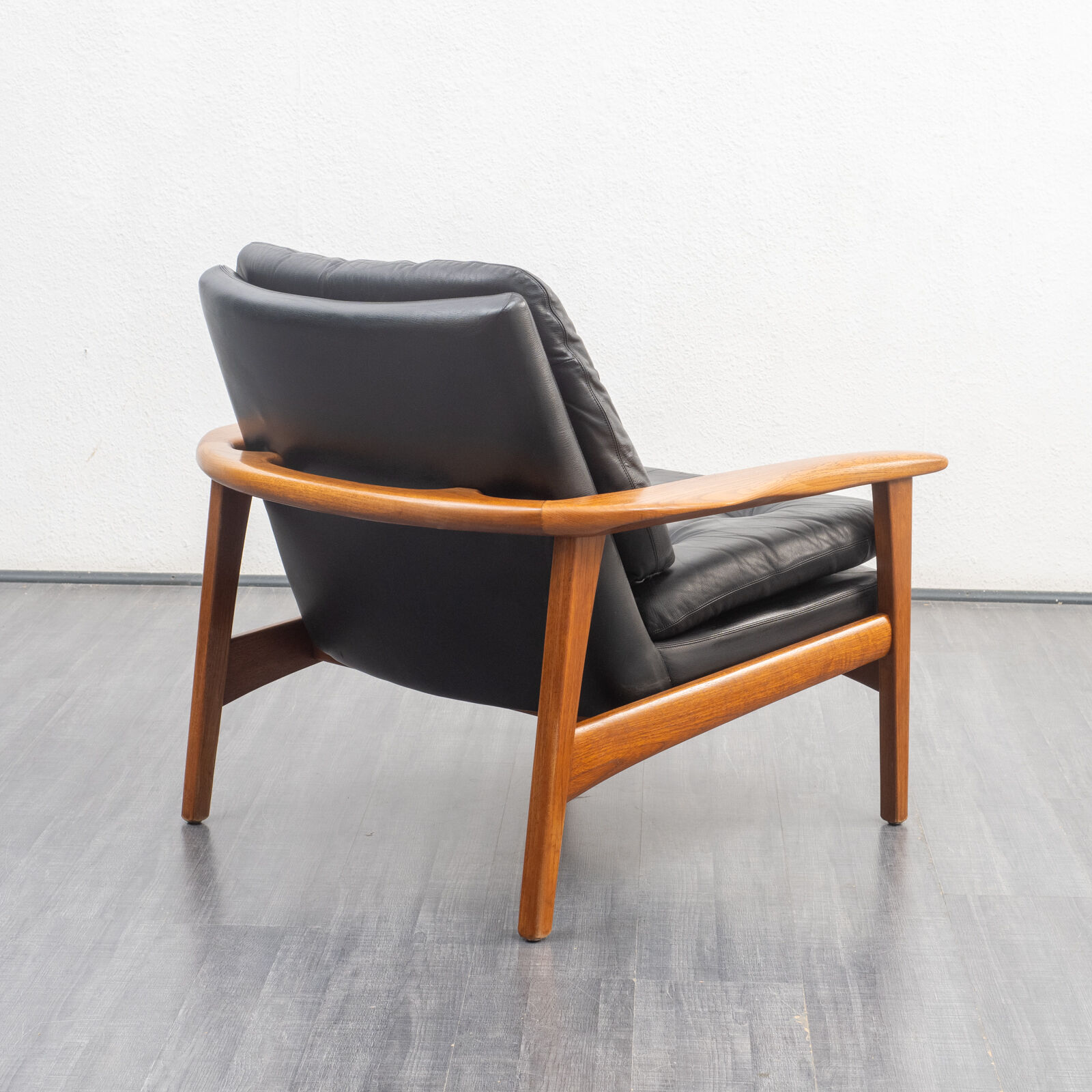 Fauteuil en teck et cuir, vintage, style scandinave