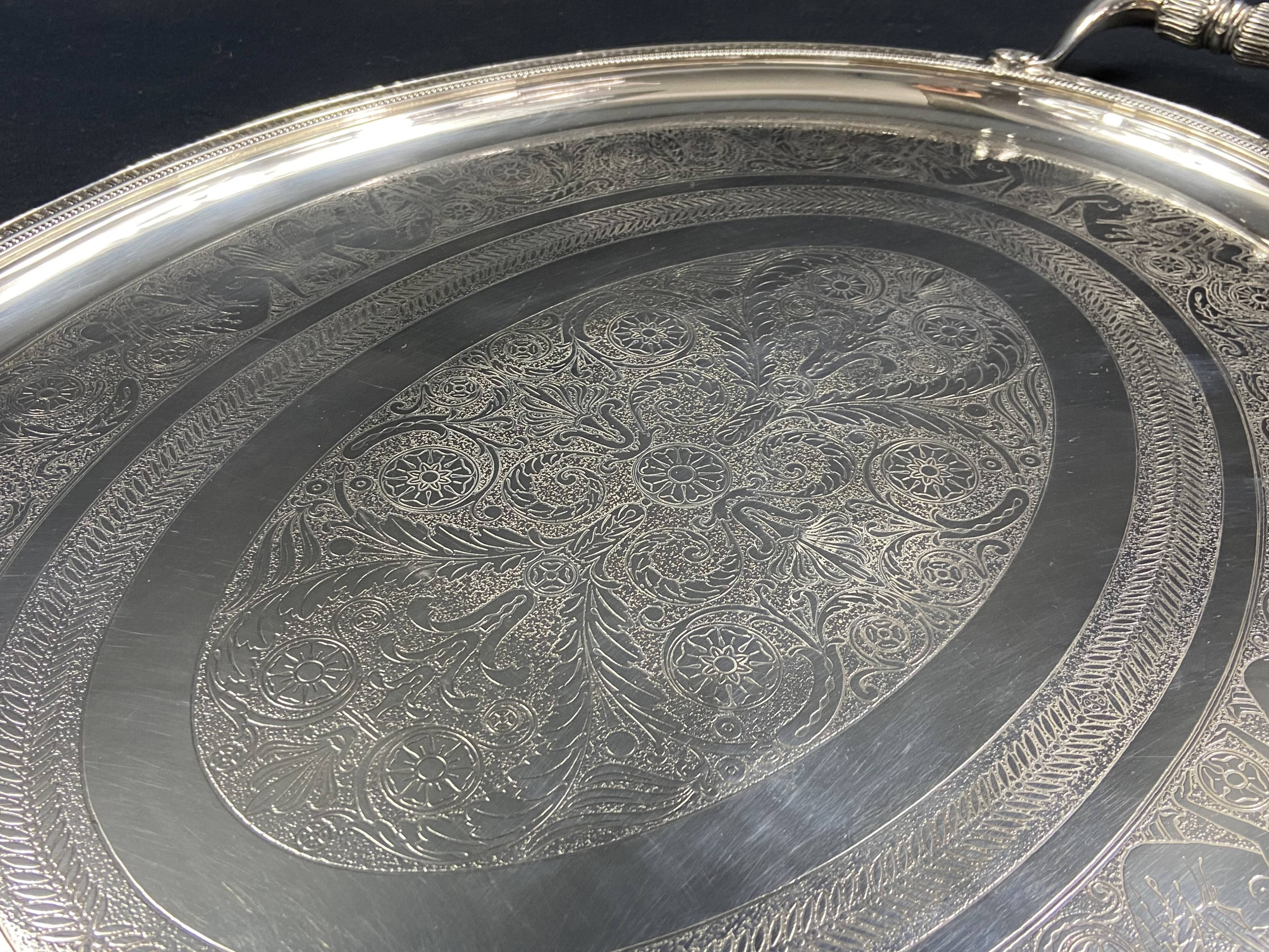 Very large silver metal serving tray christofle malmaison model