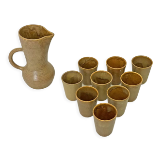 Set in stoneware carafe and 9 glasses