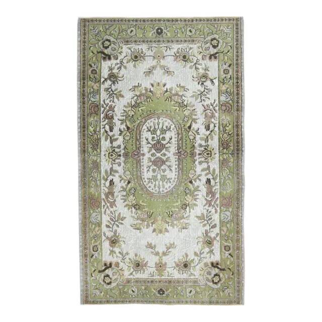 Vintage Turkish Oushak handmade wool cotton green area rug 108x225