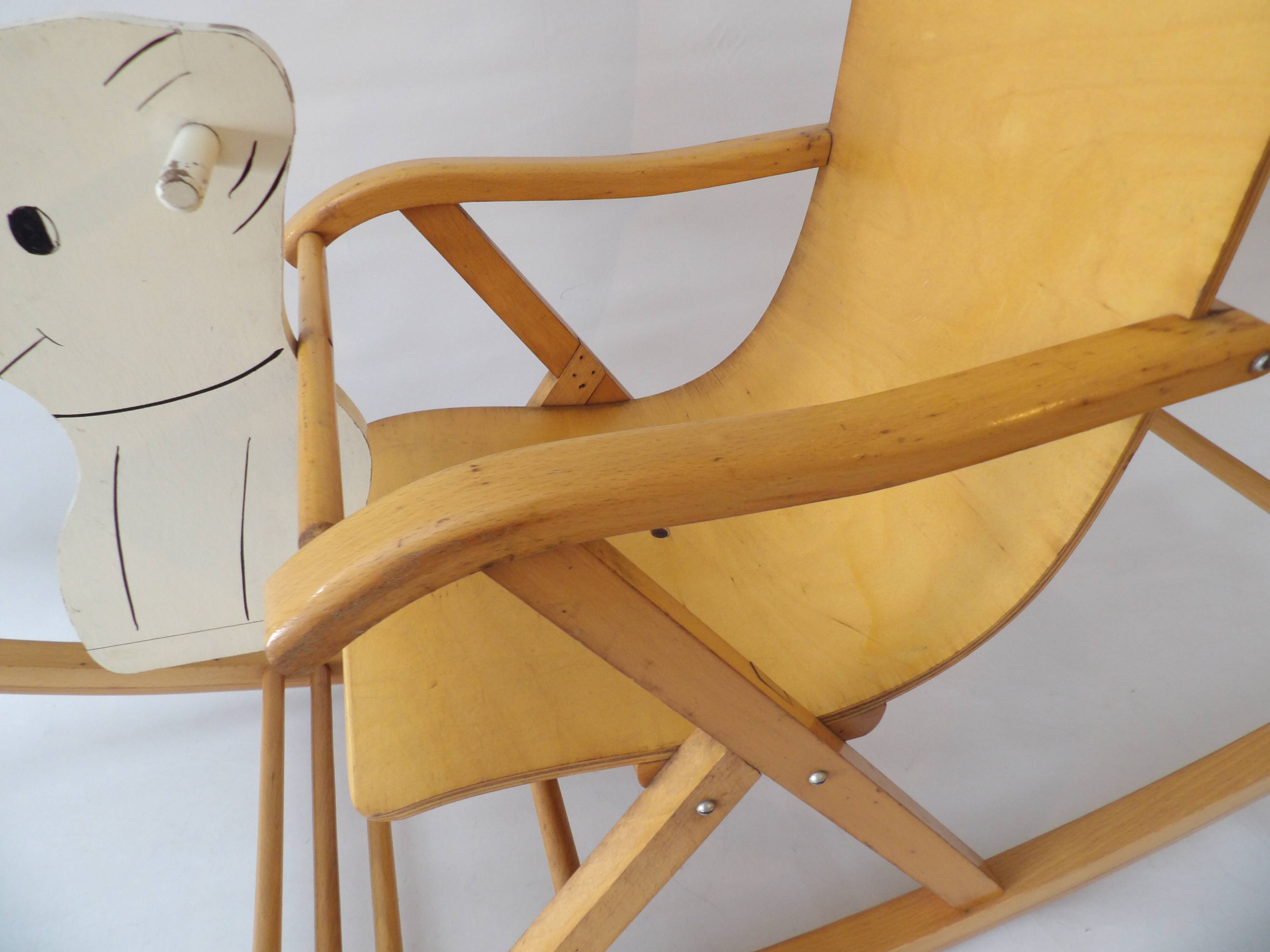 1950s children's bear rocking chair by Jatrok, Belgium
