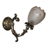 Bronze wall light with opaque glass tulip 1900