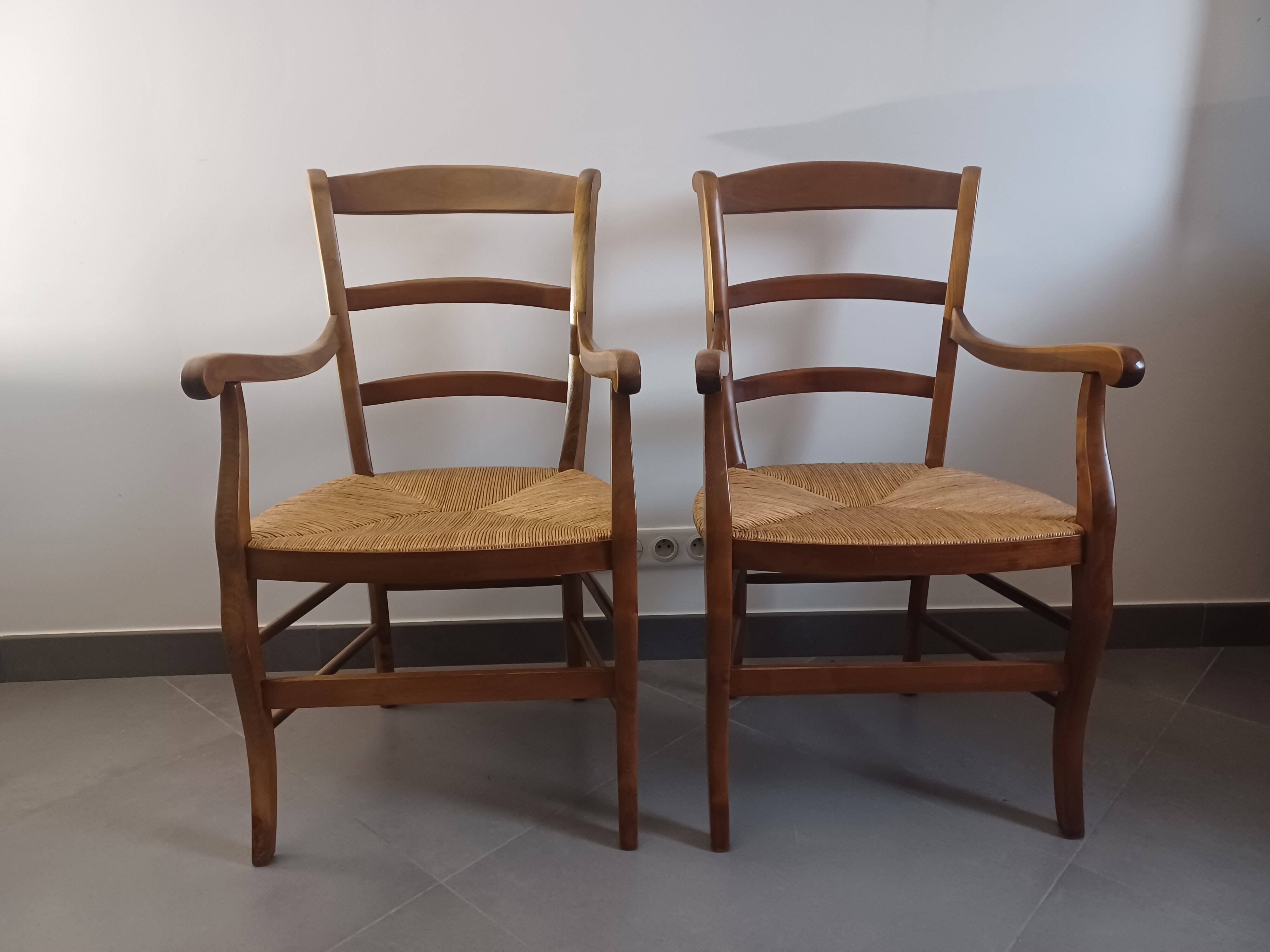 Pair of cherry wood armchairs