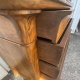 Louis-Philippe chest of drawers in burr walnut with pink marble – 19th century