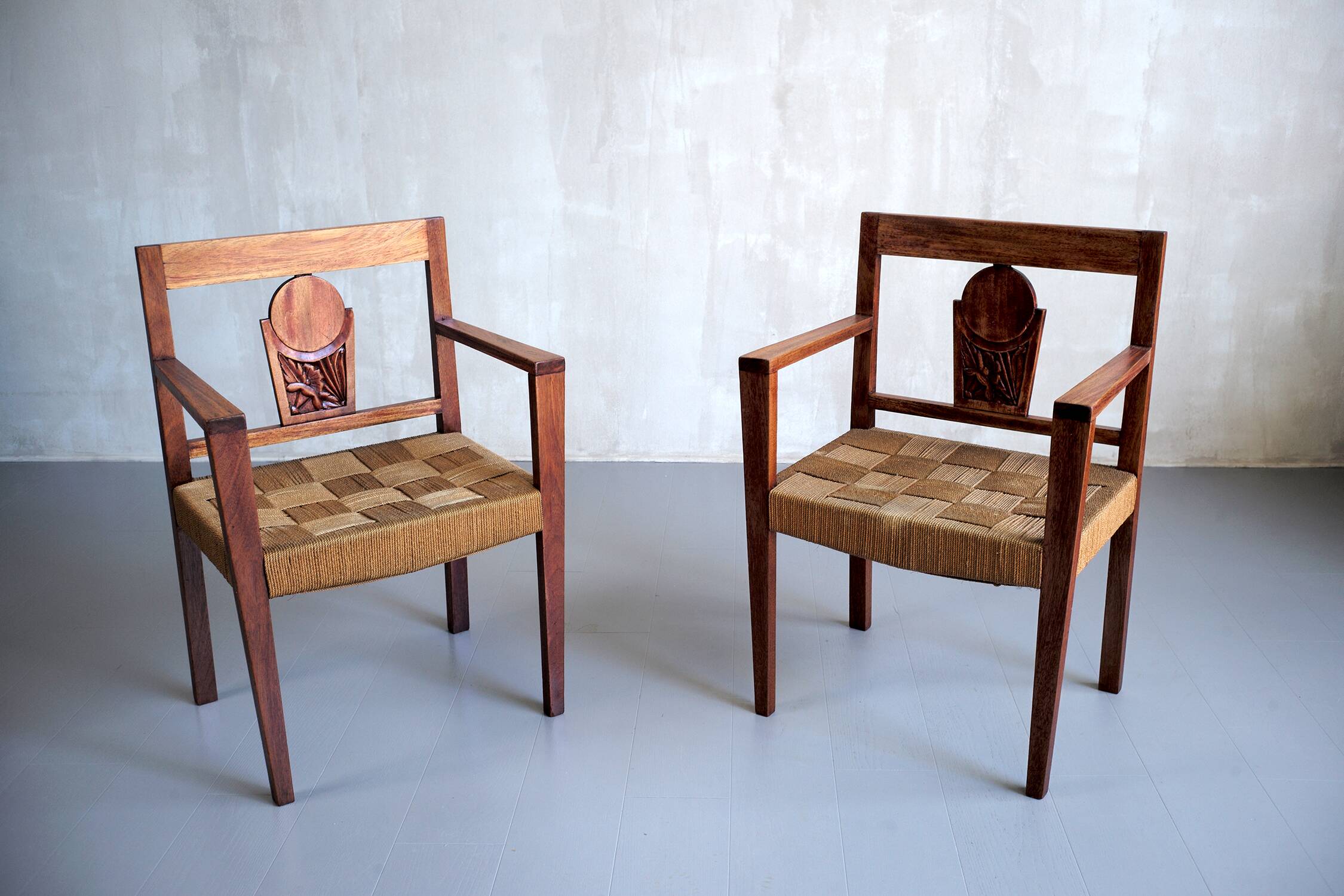 Pair of colonial armchairs, 1950