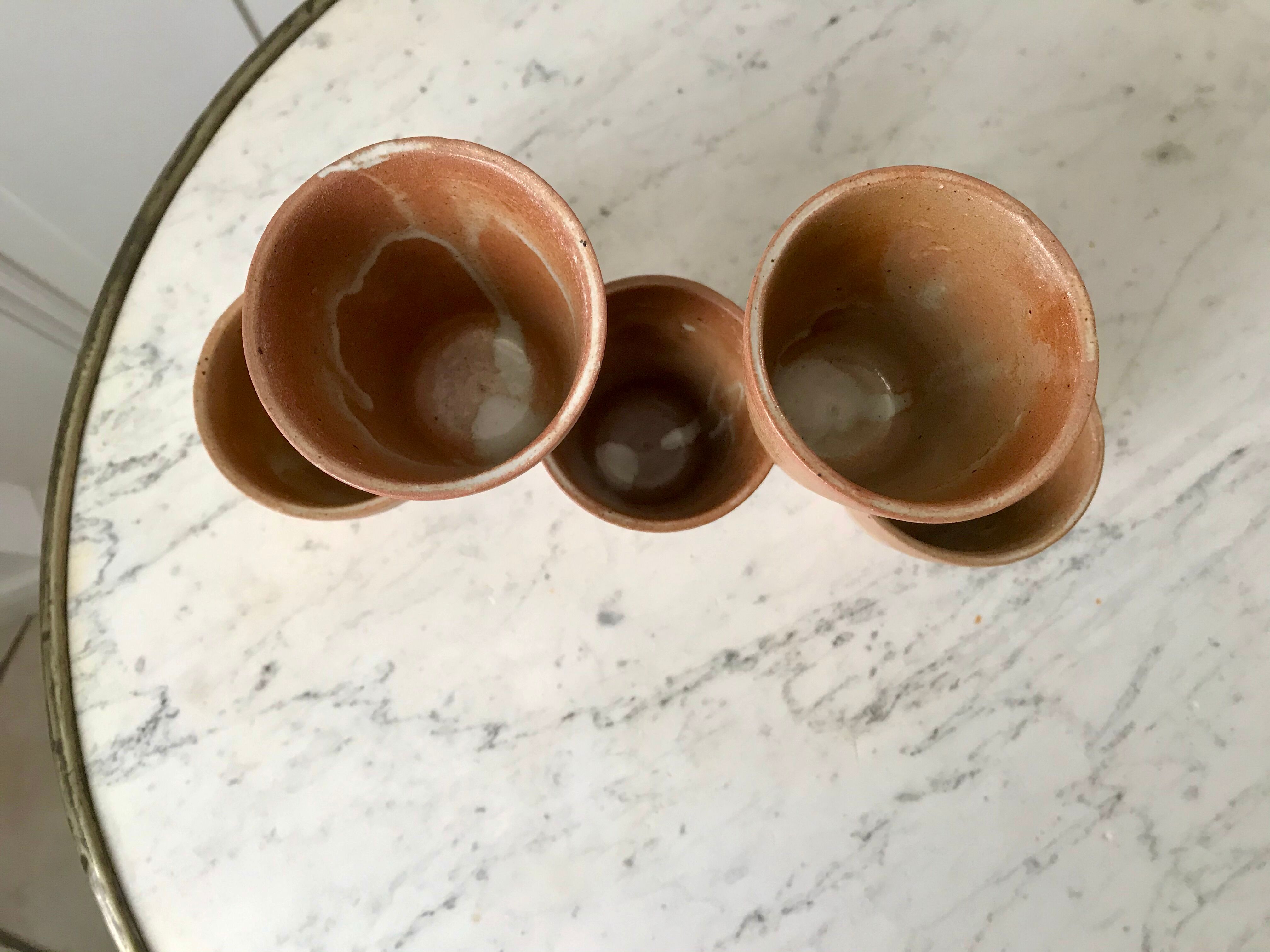 Set of 5 glasses / coffee cups in stoneware handmade 70s