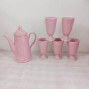 Service à café, cafetière et 5 mazagrans roses