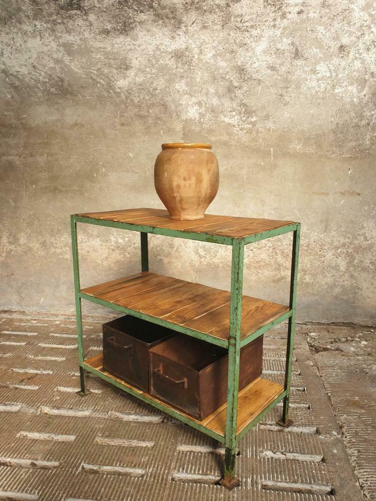 Old shelving green with wood