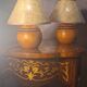 paire lampe boule bois massif   70 a 80 abat jour neuf osier vannerie 25x20