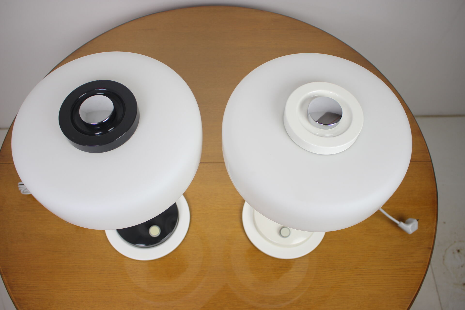 Set of two rare black & white table lamps/ Napako, 1960's