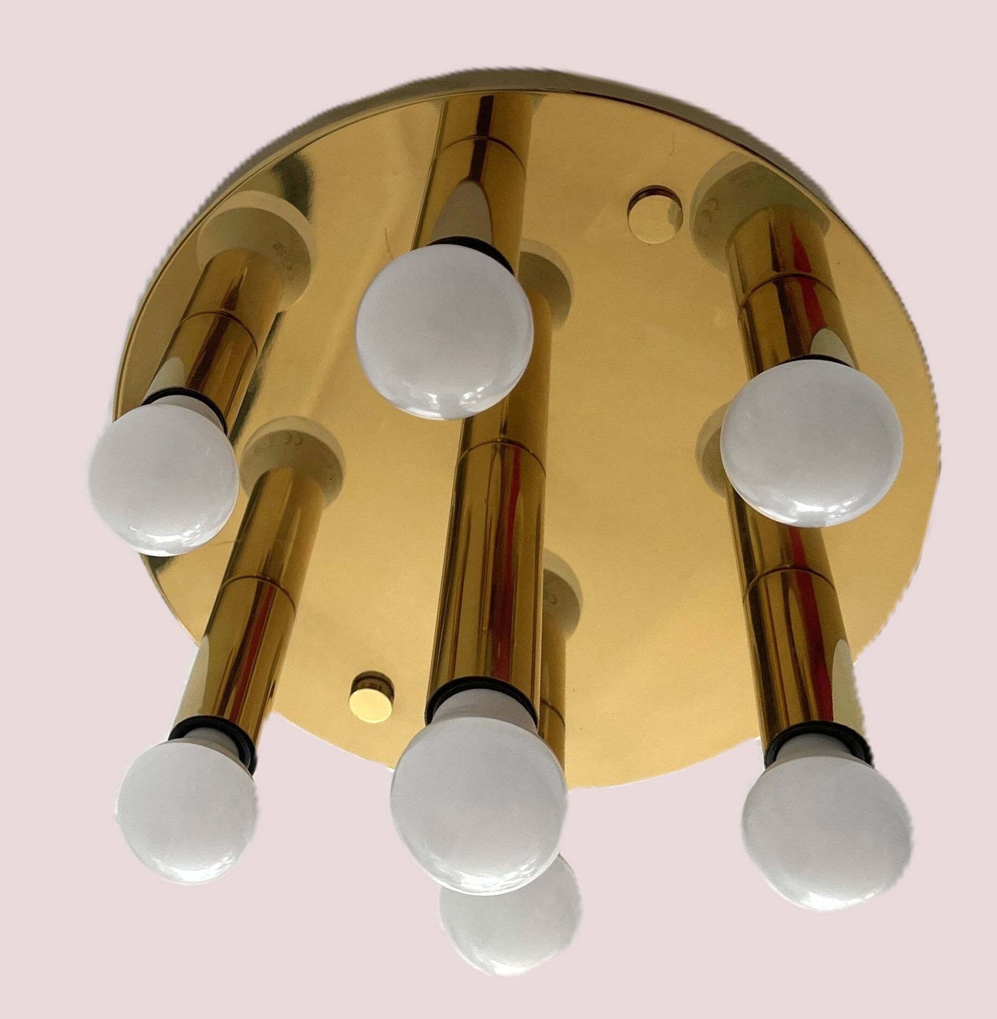 Mid-century ceiling light, brass by Solken Leuchten, 7 lamps.