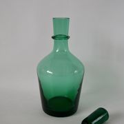 Set of a carafe and 4 designer glasses in green glass from the 70s