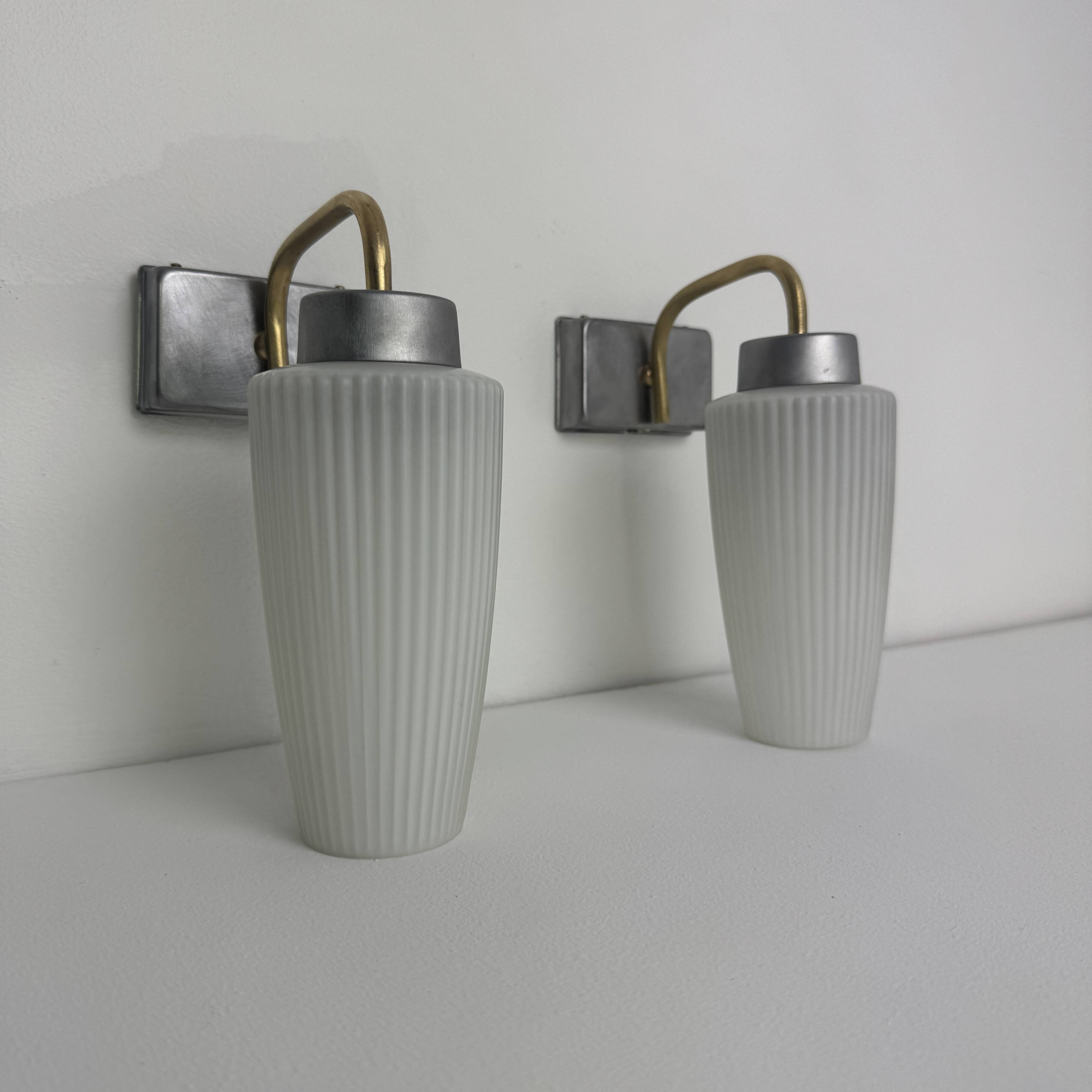 Pair of vintage fluted glass wall lights