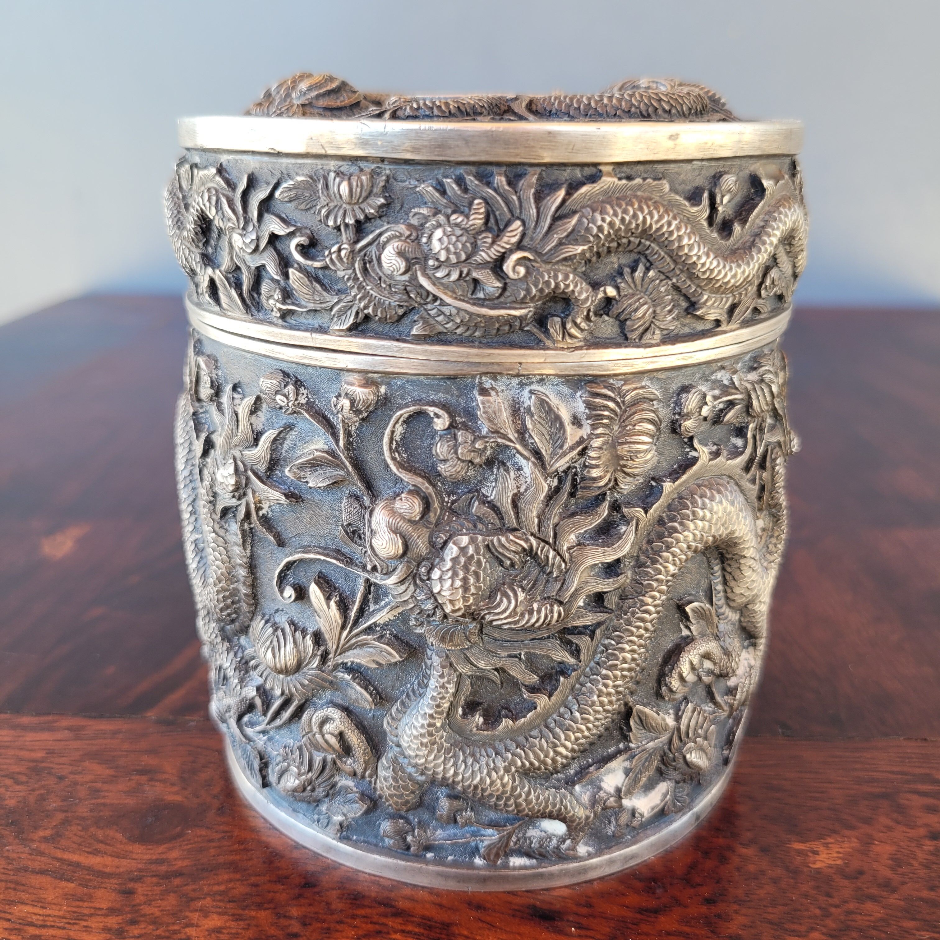 Chiseled Solid Silver Tea Box Vietnam