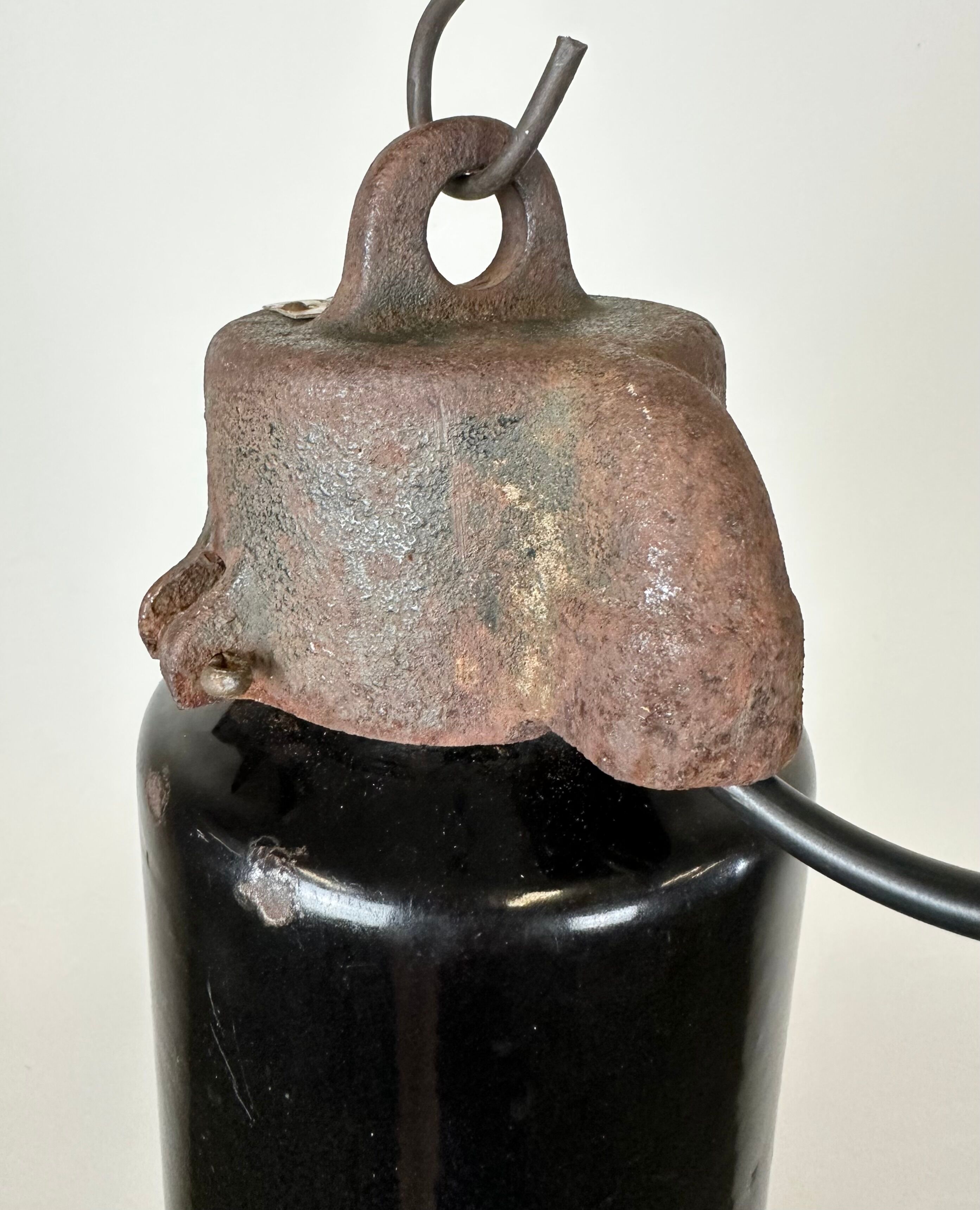 Rusty Industrial Bauhaus Black Enamel Pendant Lamp, 1930s