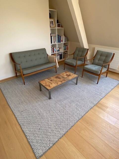 Two-seater sofa and pair of Peter HVIDT armchairs
