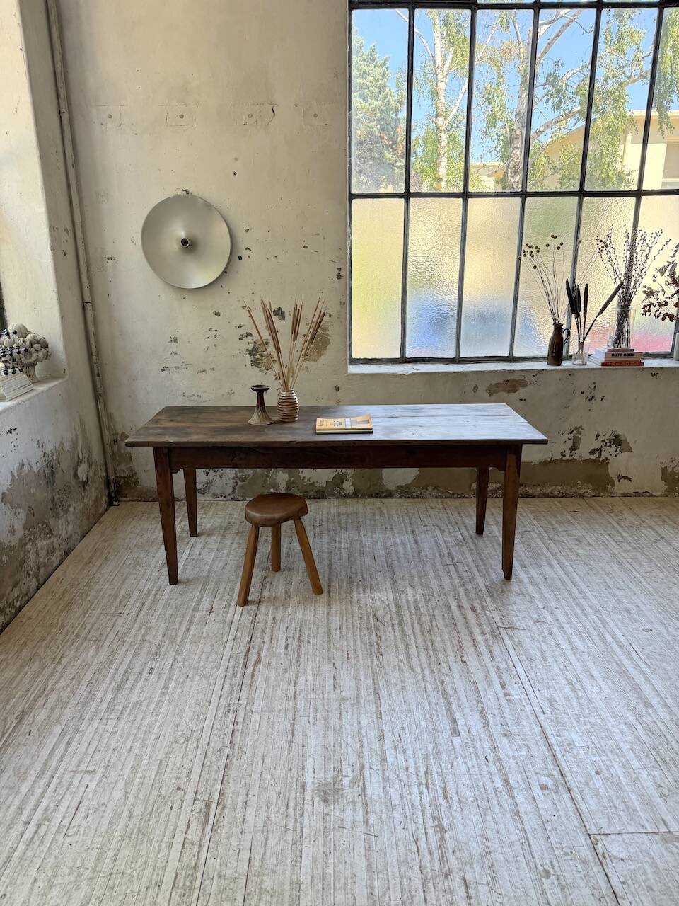 1950s oak farmhouse table with spindle legs