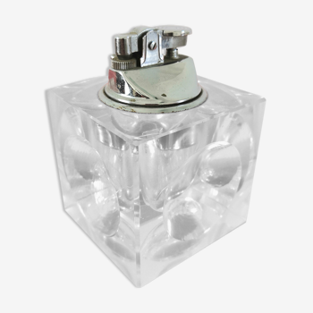 Briquet cube en verre design années 70