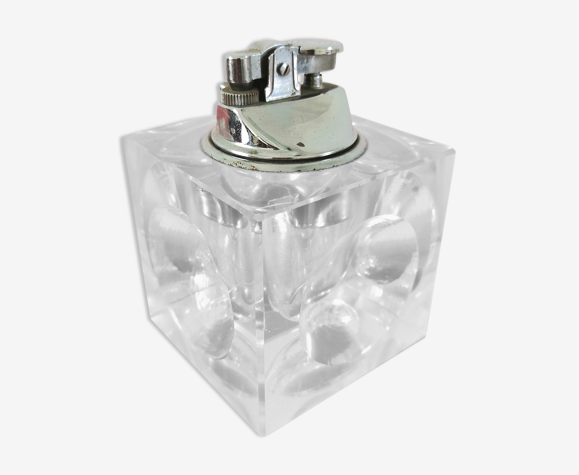 Briquet cube en verre design années 70
