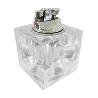 Briquet cube en verre design années 70