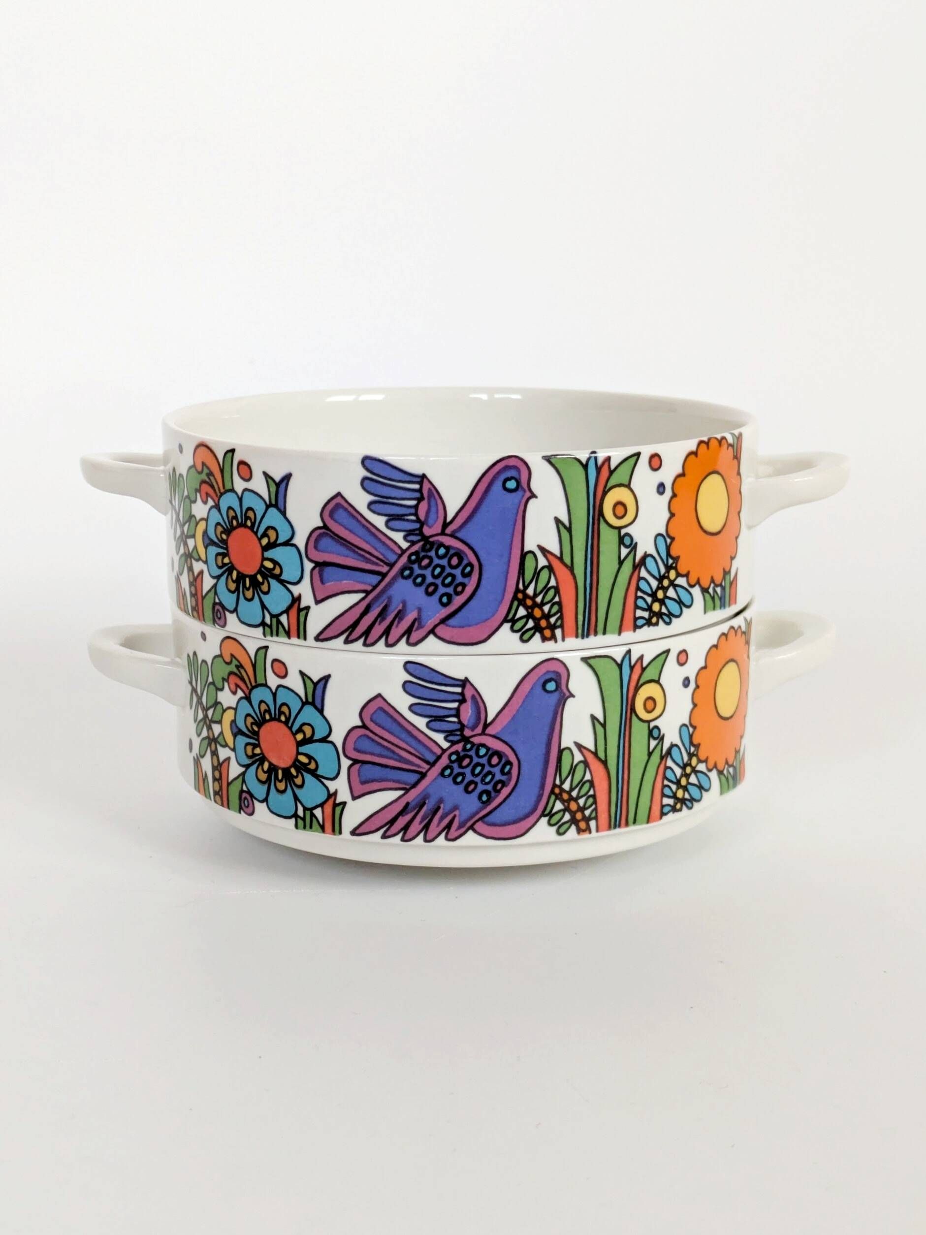 Set of 2 vintage “Acapulco” bowls by Villeroy & Boch with handles