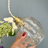 Vintage clear molded glass globe pendant light