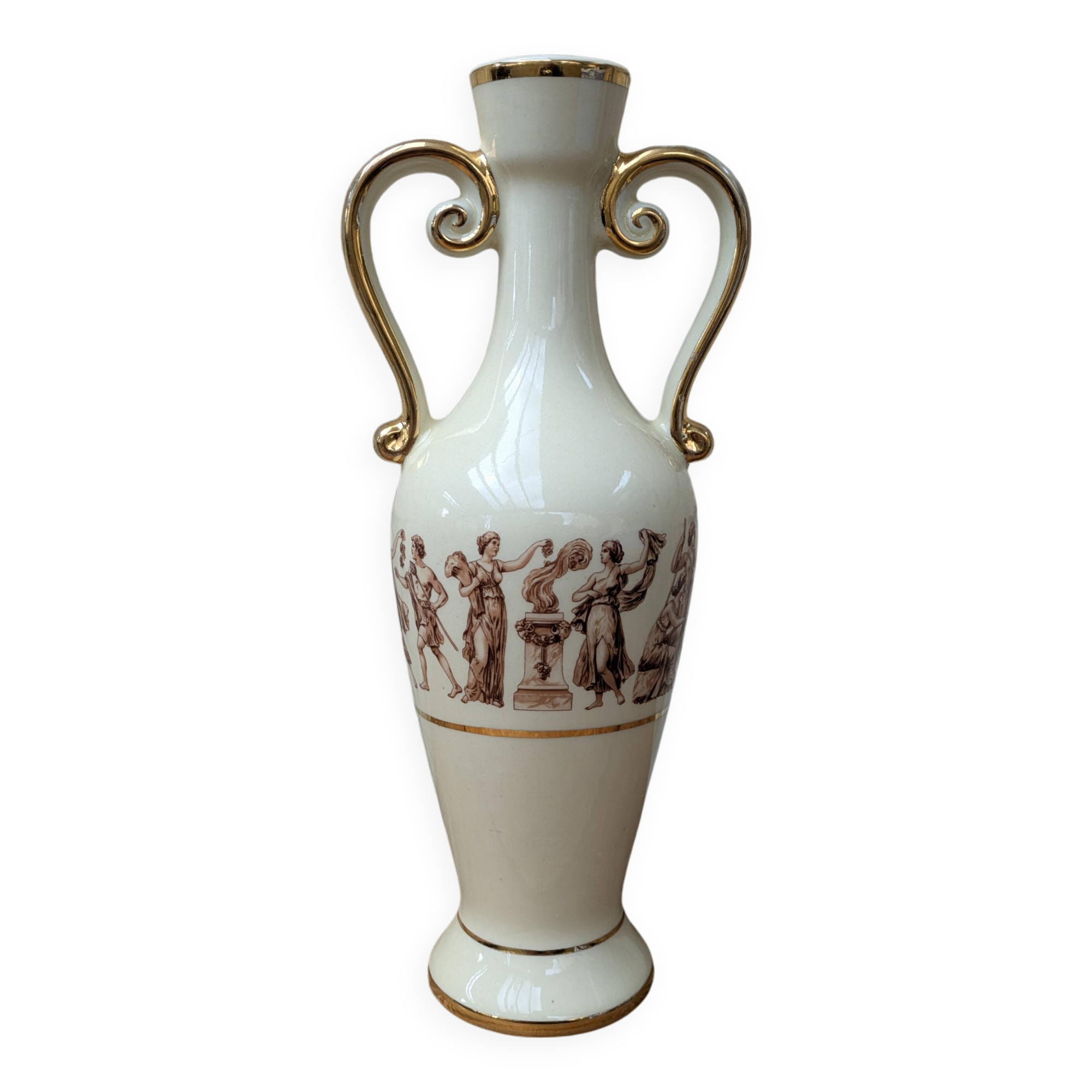 Antique amphora-shaped vase with Roman or Greek decoration