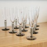 10 Bormioli Rocco Vintage Crystal Champagne Flutes Glasses with Grey Rain Foot