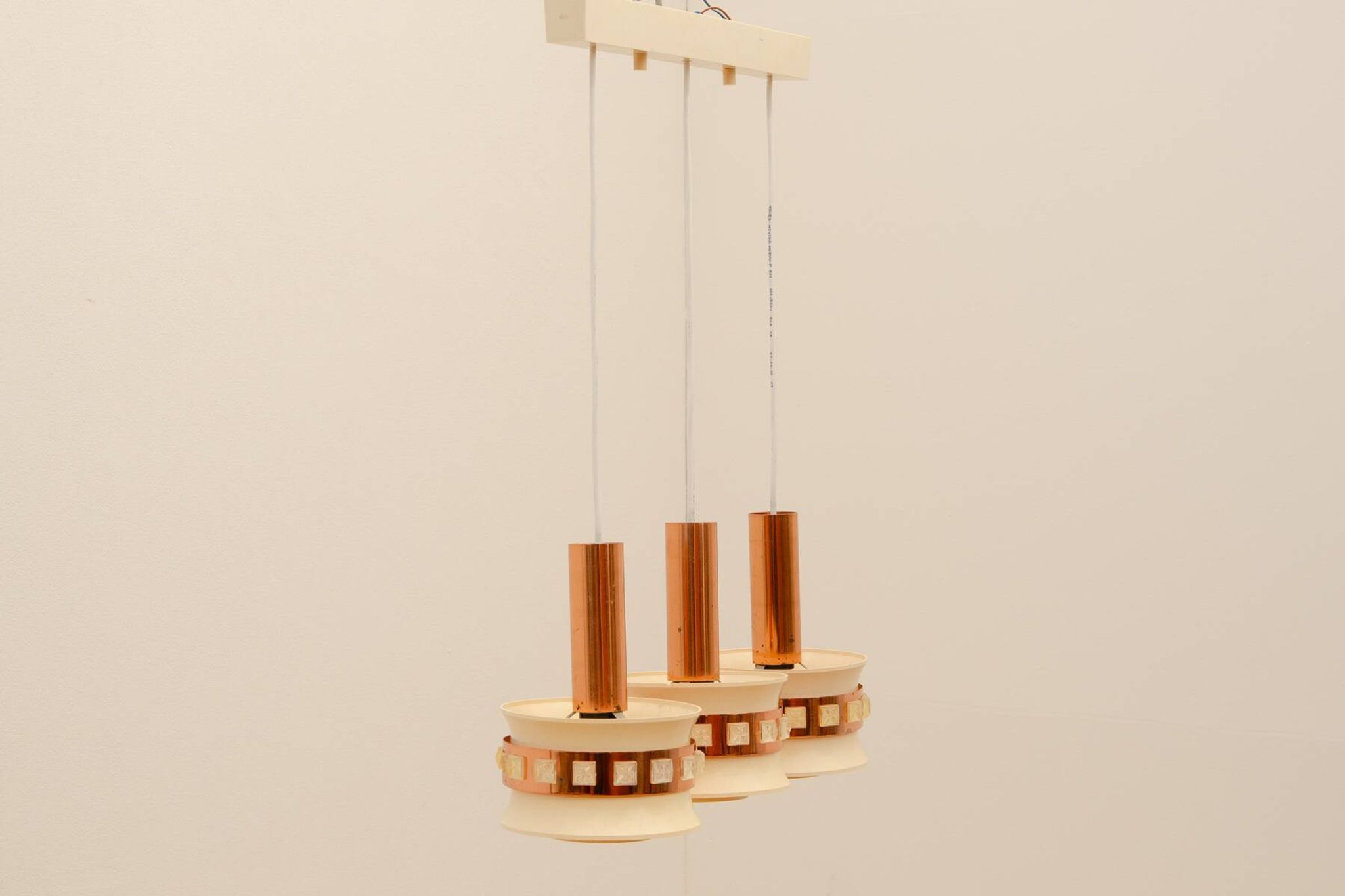 Vintage hanging lamp with three cut glass lampshades, Kamenický Šenov, 1970´s
