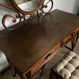 Vintage rattan dressing table with mirror and stool 1970