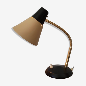 Cocotte lamp 1950 beige and black articulated brass arm