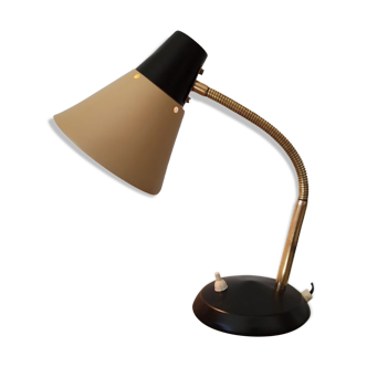 Lampe cocotte 1950 beige et noir bras articulé en laiton