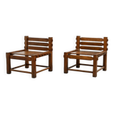 Pair of 1970s Brutalist Solid Oak Side Chairs