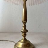 Brass table lamp with pleated shade, 1960s vintage design.