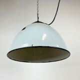 Industrial grey enamel factory lamp with cast iron top, 1960s