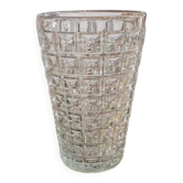 Large thick glass vase with geometric OXO patterns - Height 25 cm