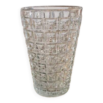 Large thick glass vase with geometric OXO patterns - Height 25 cm
