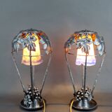 Pair of Wrought Iron Lamps, Vine Theme, Müller Frères, Art Deco, 1925