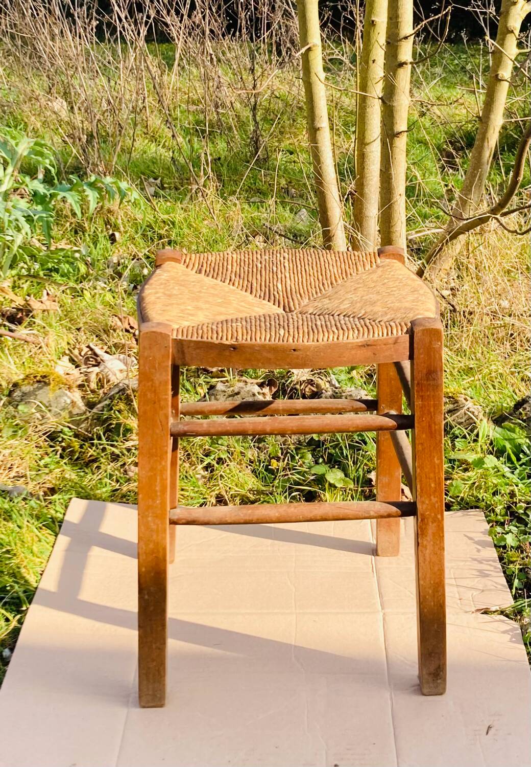 Tabouret rustique en bois et paille, XIXème s.