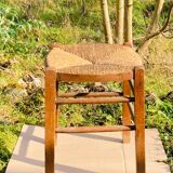 Rustic stool in wood and straw, 19th century.