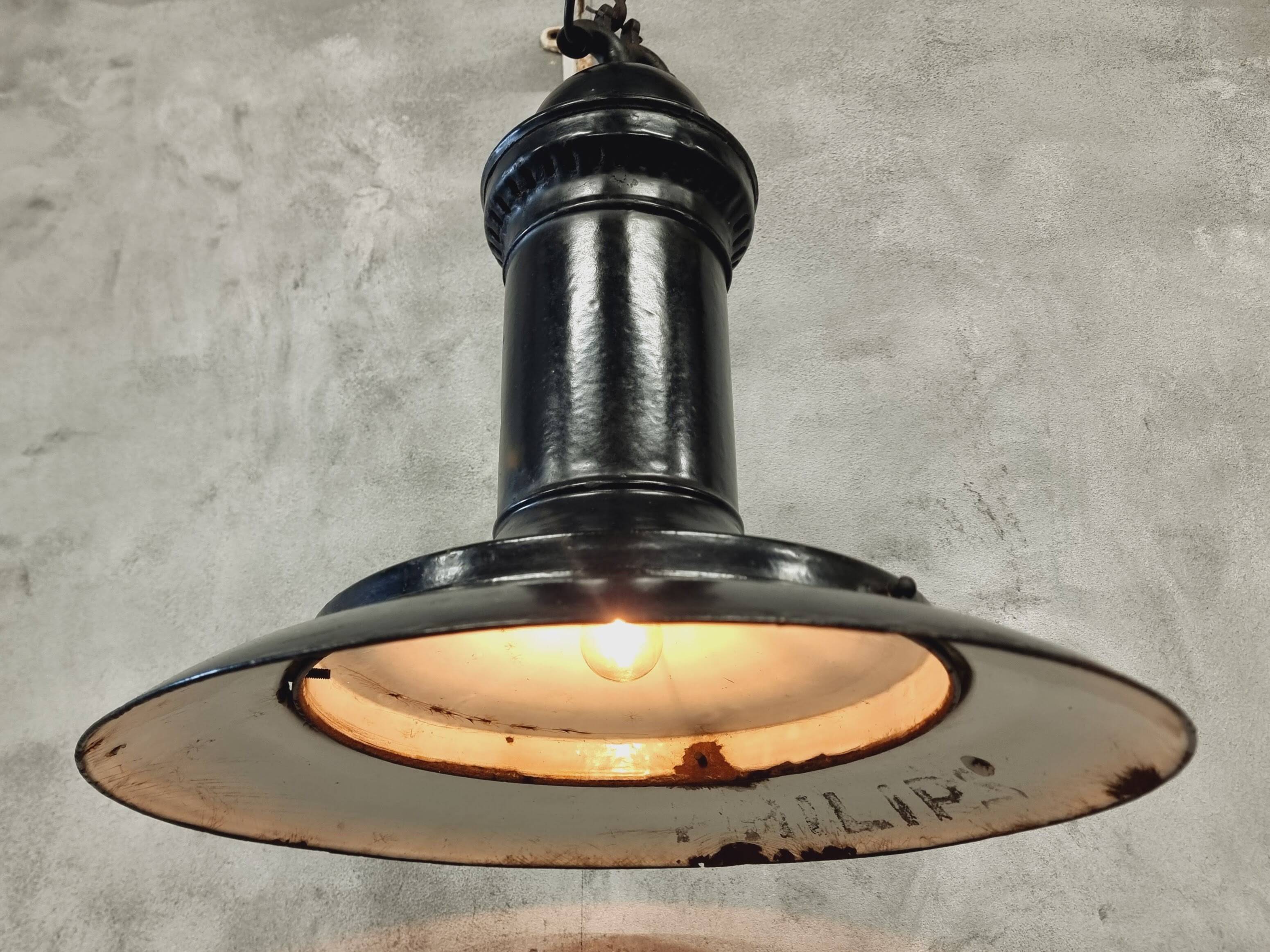 Philips antique black enamel pendant lamp diam 50 cm