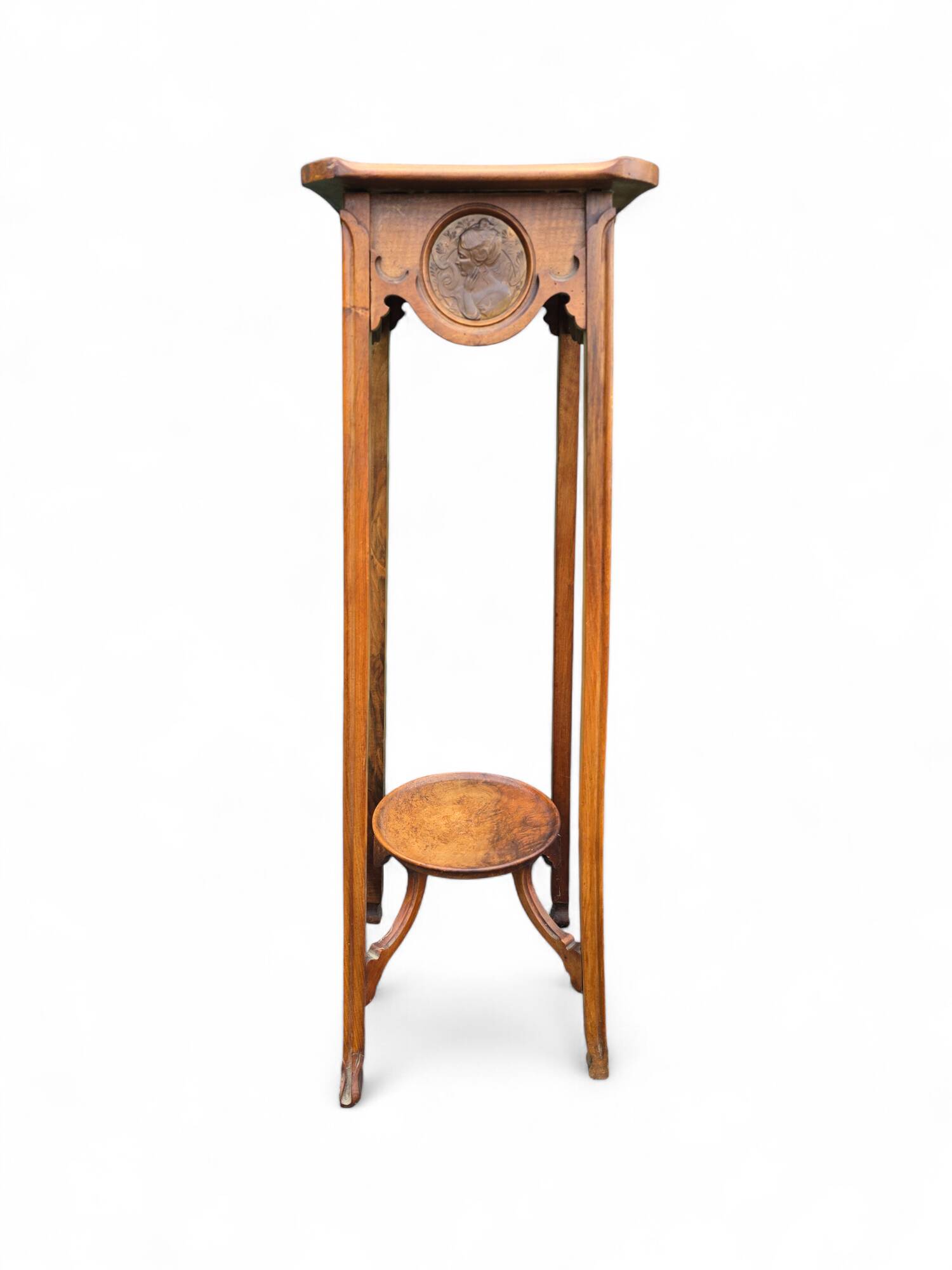 Tall Art Nouveau carved wooden side table