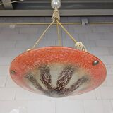Antique orange German Art Deco WMF Ikora glass pendant lamp 1930
