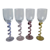 4 large, multicoloured, twisted champagne flutes