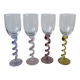 4 large, multicoloured, twisted champagne flutes