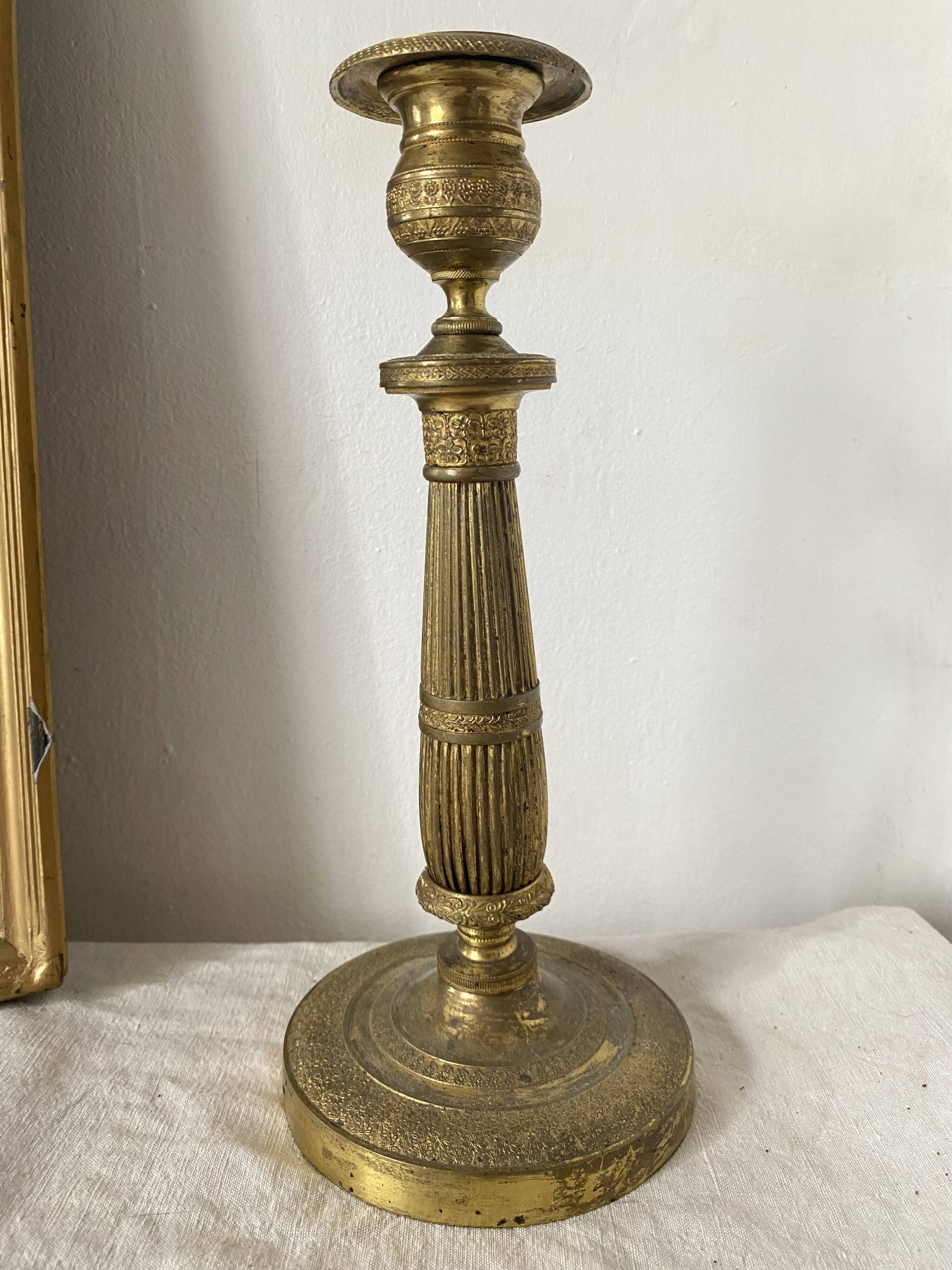 Antique brass candle holder 28 cm