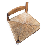 Rustic Oak and Rush High Ladder Back Dining Chairs, Belgium, 1950s, Set of 6